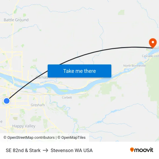 SE 82nd & Stark to Stevenson WA USA map