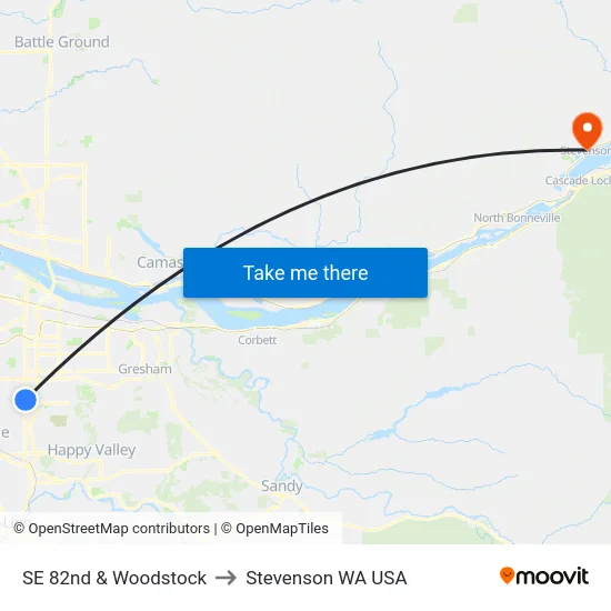 SE 82nd & Woodstock to Stevenson WA USA map