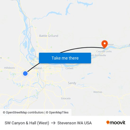 SW Canyon & Hall (West) to Stevenson WA USA map