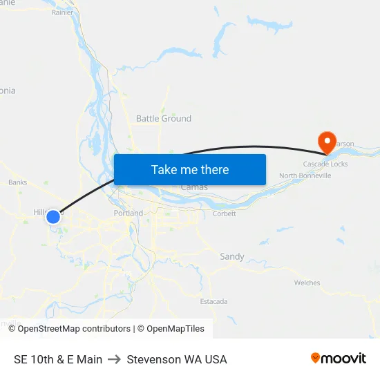 SE 10th & E Main to Stevenson WA USA map