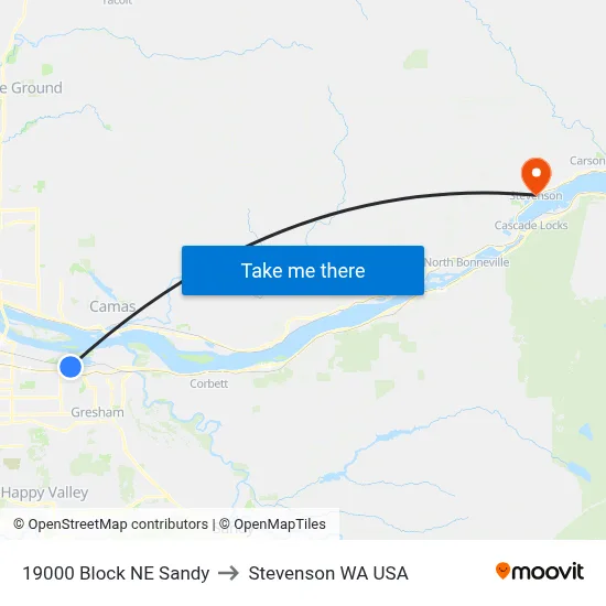 19000 Block NE Sandy to Stevenson WA USA map