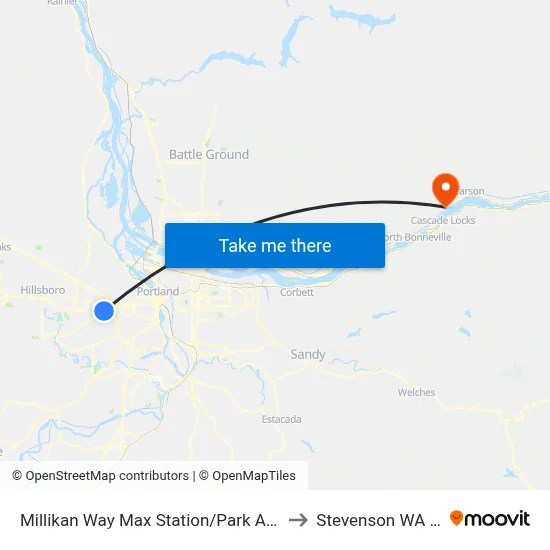 Millikan Way Max Station/Park And Ride to Stevenson WA USA map