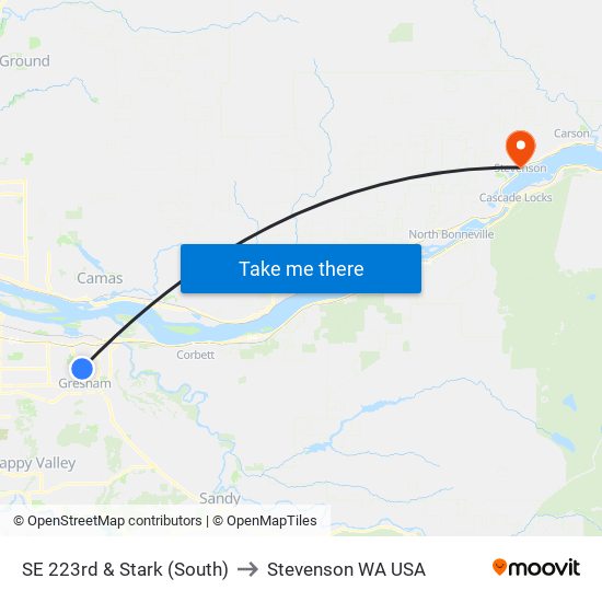 SE 223rd & Stark (South) to Stevenson WA USA map