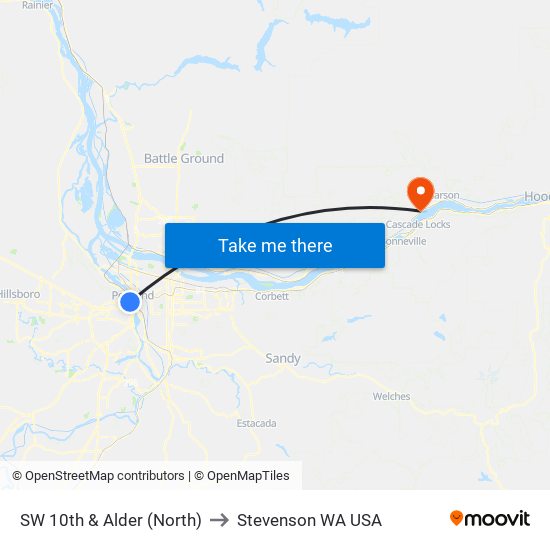 SW 10th & Alder (North) to Stevenson WA USA map