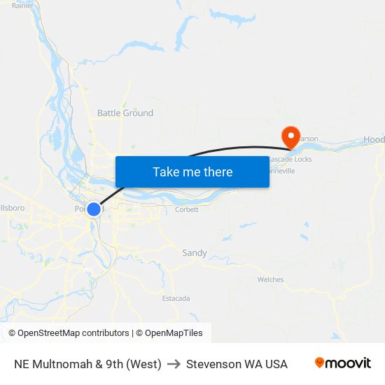 NE Multnomah & 9th (West) to Stevenson WA USA map