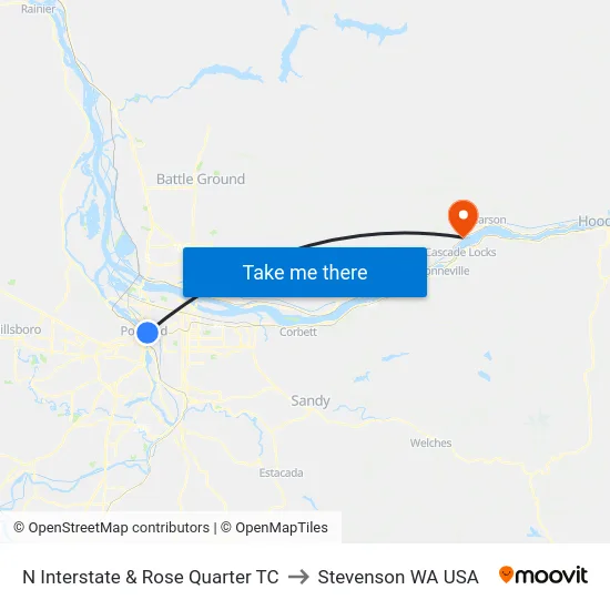N Interstate & Rose Quarter TC to Stevenson WA USA map