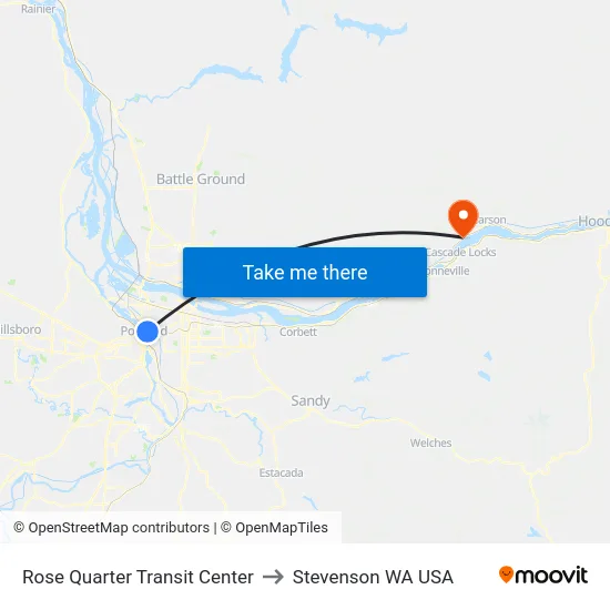 Rose Quarter Transit Center to Stevenson WA USA map
