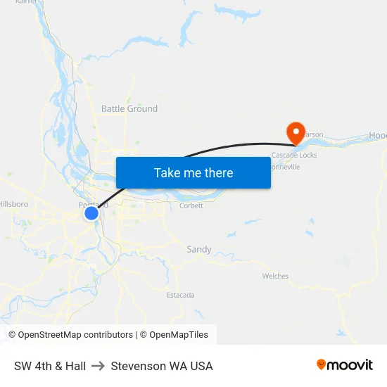 SW 4th & Hall to Stevenson WA USA map