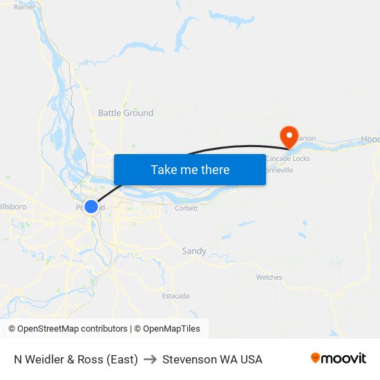 N Weidler & Ross (East) to Stevenson WA USA map