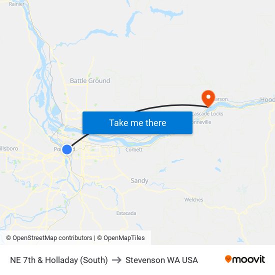 NE 7th & Holladay (South) to Stevenson WA USA map