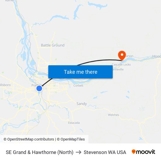 SE Grand & Hawthorne (North) to Stevenson WA USA map