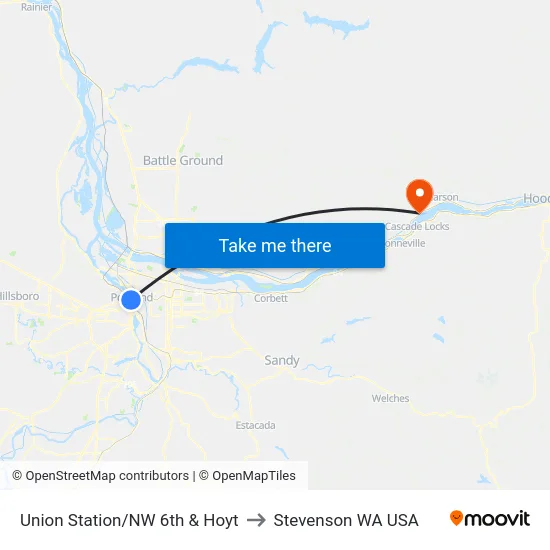 Union Station/NW 6th & Hoyt to Stevenson WA USA map