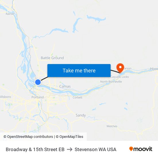 Broadway & 15th Street EB to Stevenson WA USA map