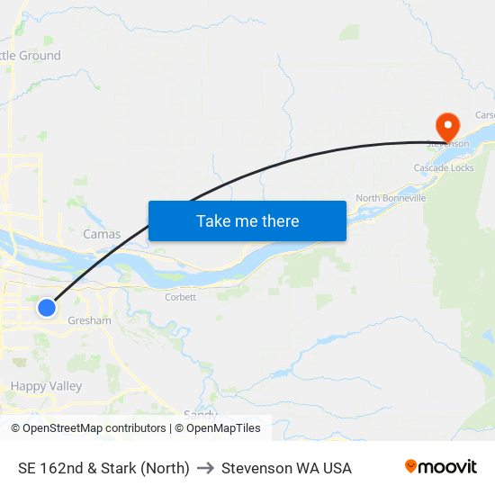 SE 162nd & Stark (North) to Stevenson WA USA map