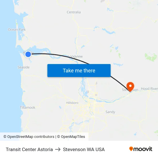 Transit Center Astoria to Stevenson WA USA map