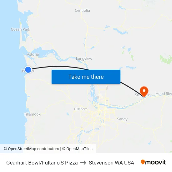 Gearhart Bowl/Fultano’S Pizza to Stevenson WA USA map