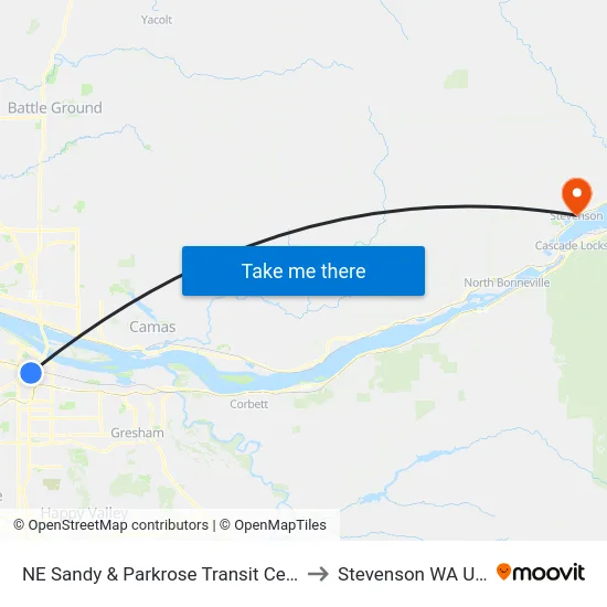 NE Sandy & Parkrose Transit Center to Stevenson WA USA map