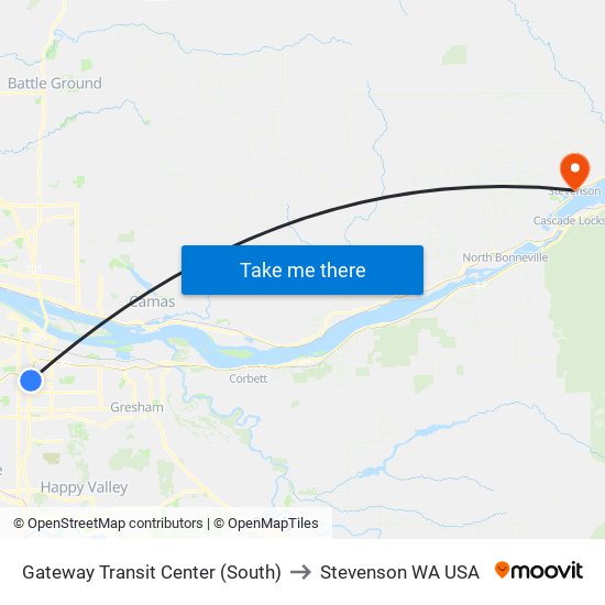 Gateway Transit Center (South) to Stevenson WA USA map