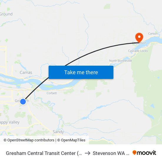Gresham Central Transit Center (North) to Stevenson WA USA map
