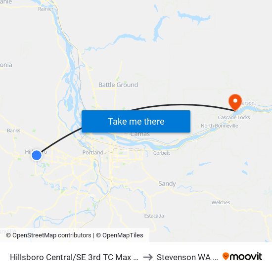 Hillsboro Central/SE 3rd TC Max Station to Stevenson WA USA map