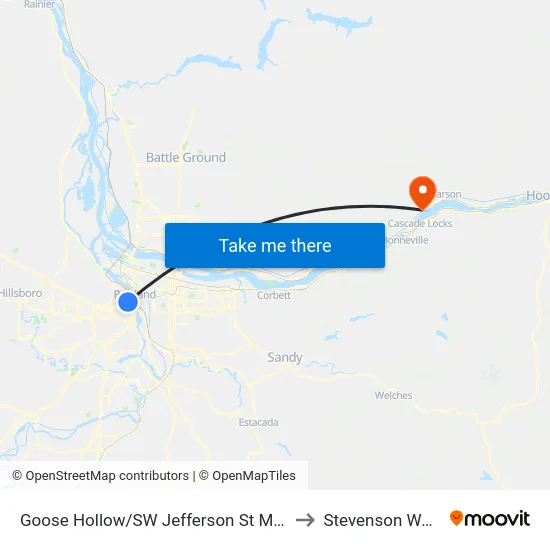 Goose Hollow/SW Jefferson St Max Station to Stevenson WA USA map