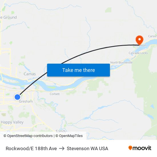 Rockwood/E 188th Ave to Stevenson WA USA map