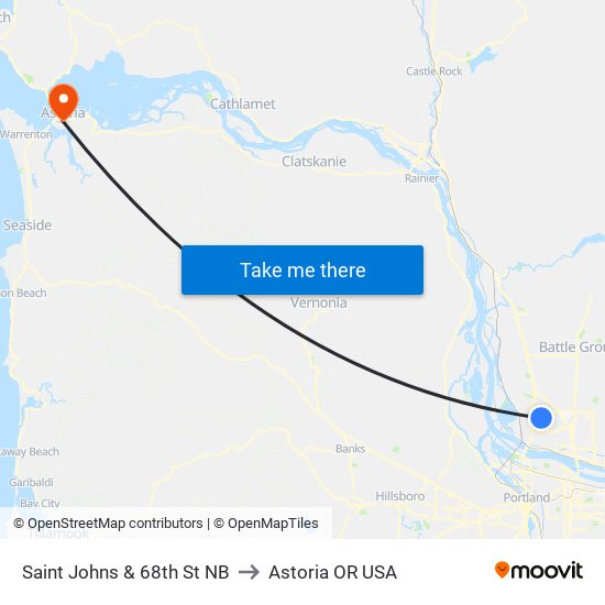 Saint Johns & 68th St NB to Astoria OR USA map