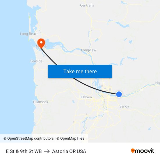 E St & 9th St WB to Astoria OR USA map