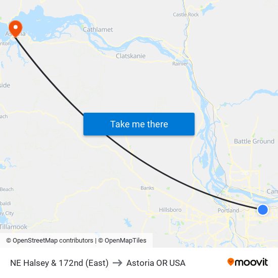 NE Halsey & 172nd (East) to Astoria OR USA map