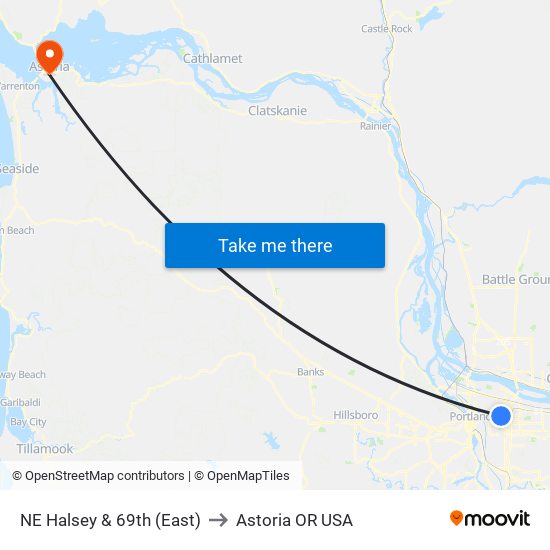 NE Halsey & 69th (East) to Astoria OR USA map