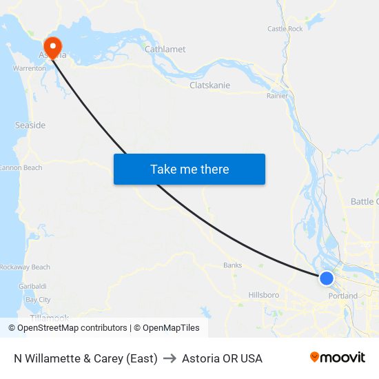 N Willamette & Carey (East) to Astoria OR USA map