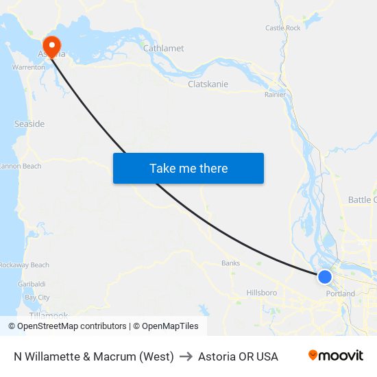 N Willamette & Macrum (West) to Astoria OR USA map