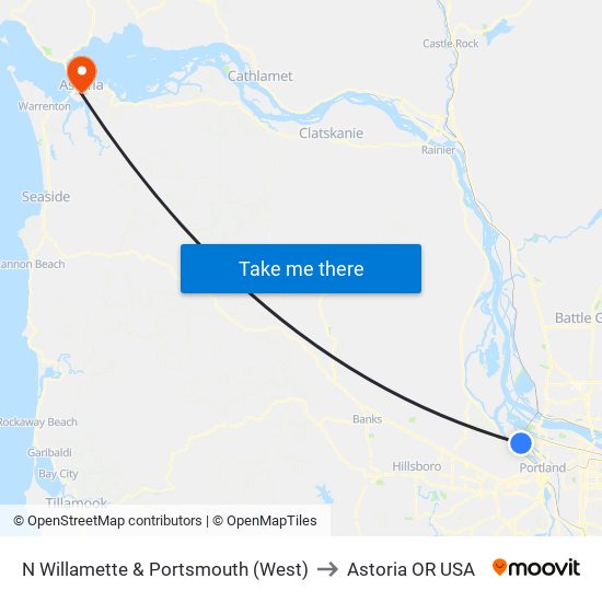 N Willamette & Portsmouth (West) to Astoria OR USA map