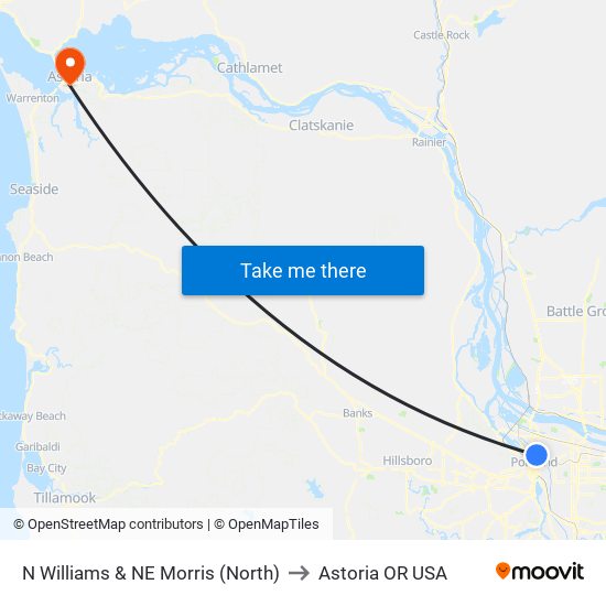 N Williams & NE Morris (North) to Astoria OR USA map