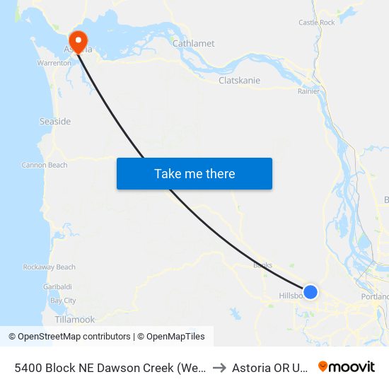 5400 Block NE Dawson Creek (West) to Astoria OR USA map