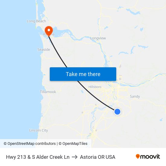 Hwy 213 & S Alder Creek Ln to Astoria OR USA map