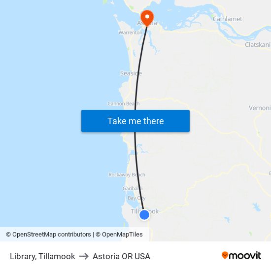 Library, Tillamook to Astoria OR USA map