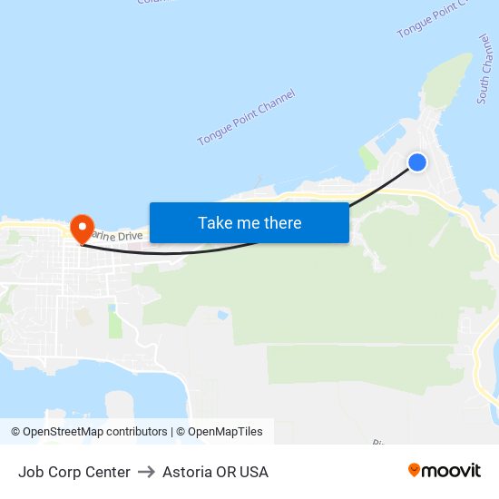 Job Corp Center to Astoria OR USA map