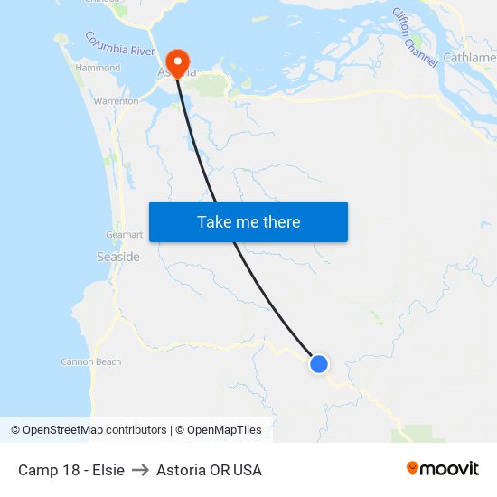 Camp 18- Elsie to Astoria OR USA map