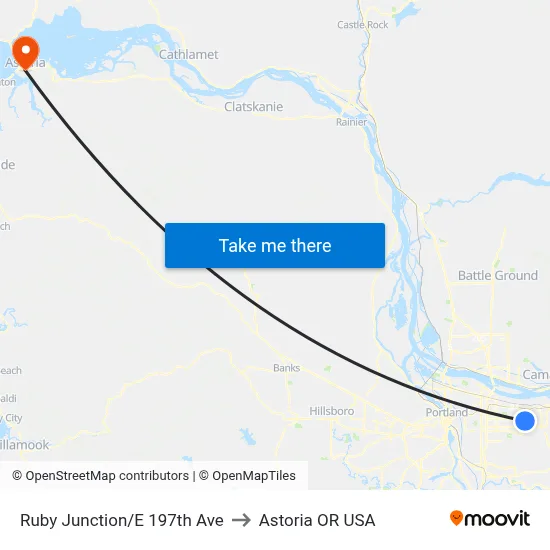 Ruby Junction/E 197th Ave to Astoria OR USA map