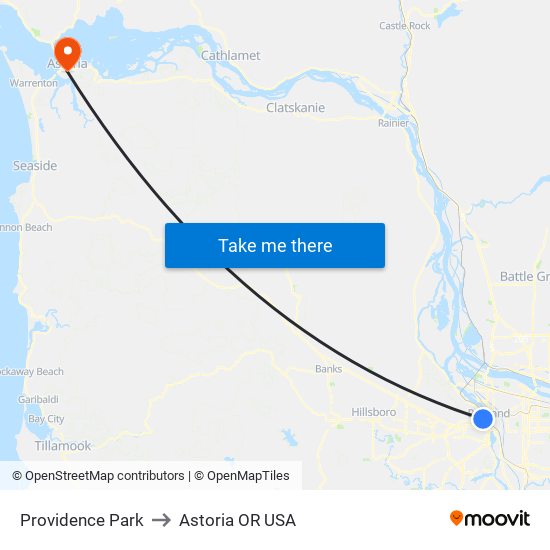 Providence Park to Astoria OR USA map