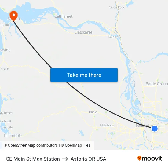 SE Main St Max Station to Astoria OR USA map