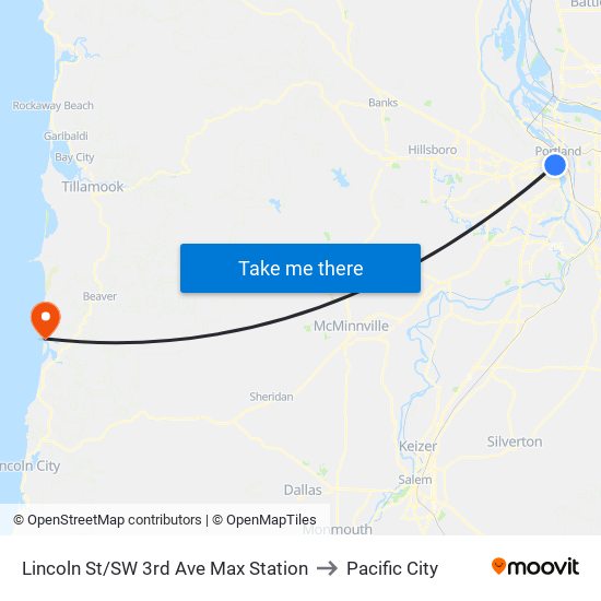 Lincoln St/SW 3rd Ave Max Station to Pacific City map