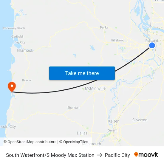South Waterfront/S Moody Max Station to Pacific City map
