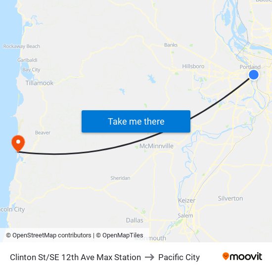 Clinton St/SE 12th Ave Max Station to Pacific City map