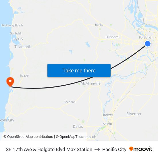 SE 17th Ave & Holgate Blvd Max Station to Pacific City map