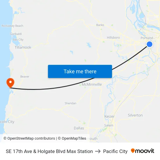 SE 17th Ave & Holgate Blvd Max Station to Pacific City map