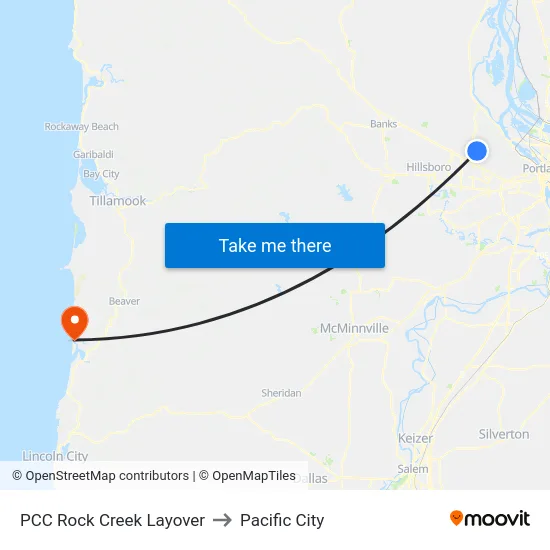 PCC Rock Creek Layover to Pacific City map