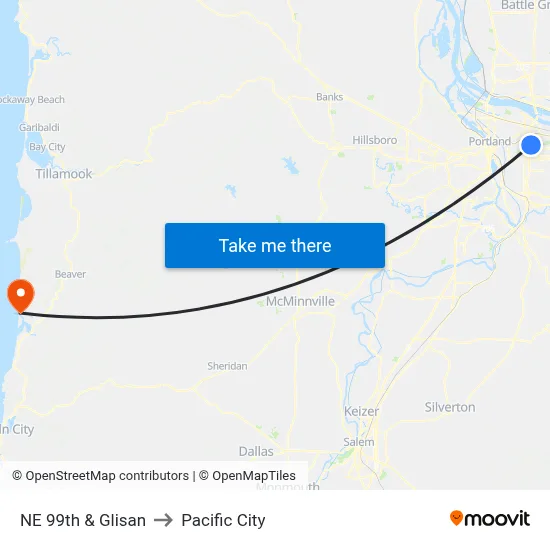 NE 99th & Glisan to Pacific City map