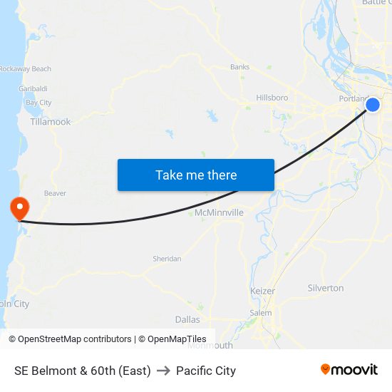 SE Belmont & 60th (East) to Pacific City map